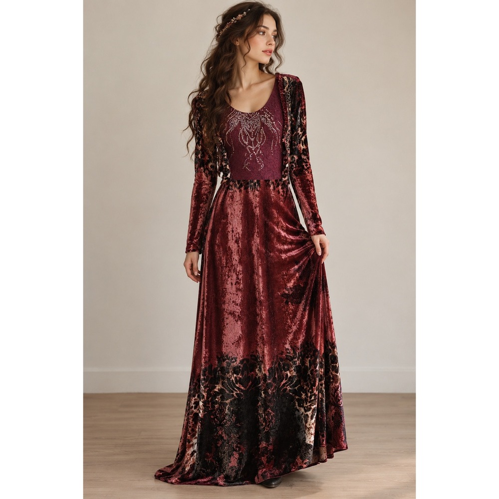Velvet Fairycore Maxi Dress Whimsigoth Gothic Renaissance Romantic  Description: